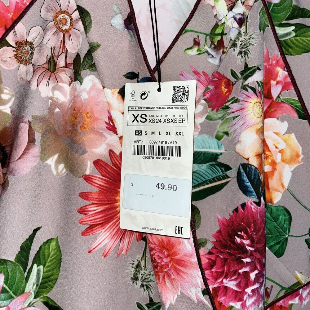 ZARA WOMEN'S FLORAL TOP BLOUSE SIZE XS NWT - Picture 5 of 6